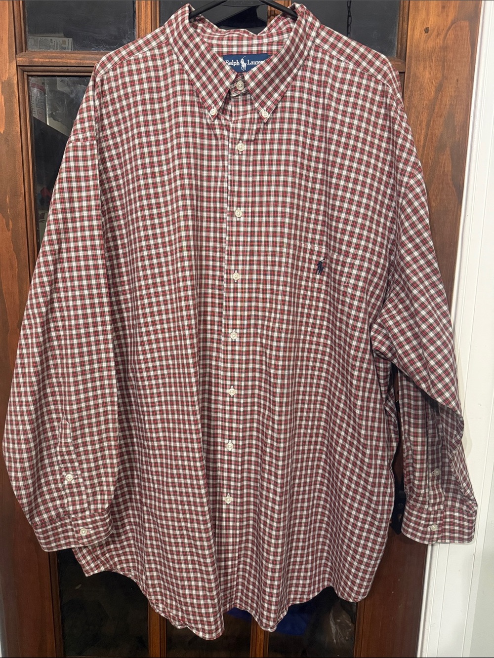 Mens Ralph Lauren Red White Green Holiday Plaid Button Down Dress Shirt Big 3X